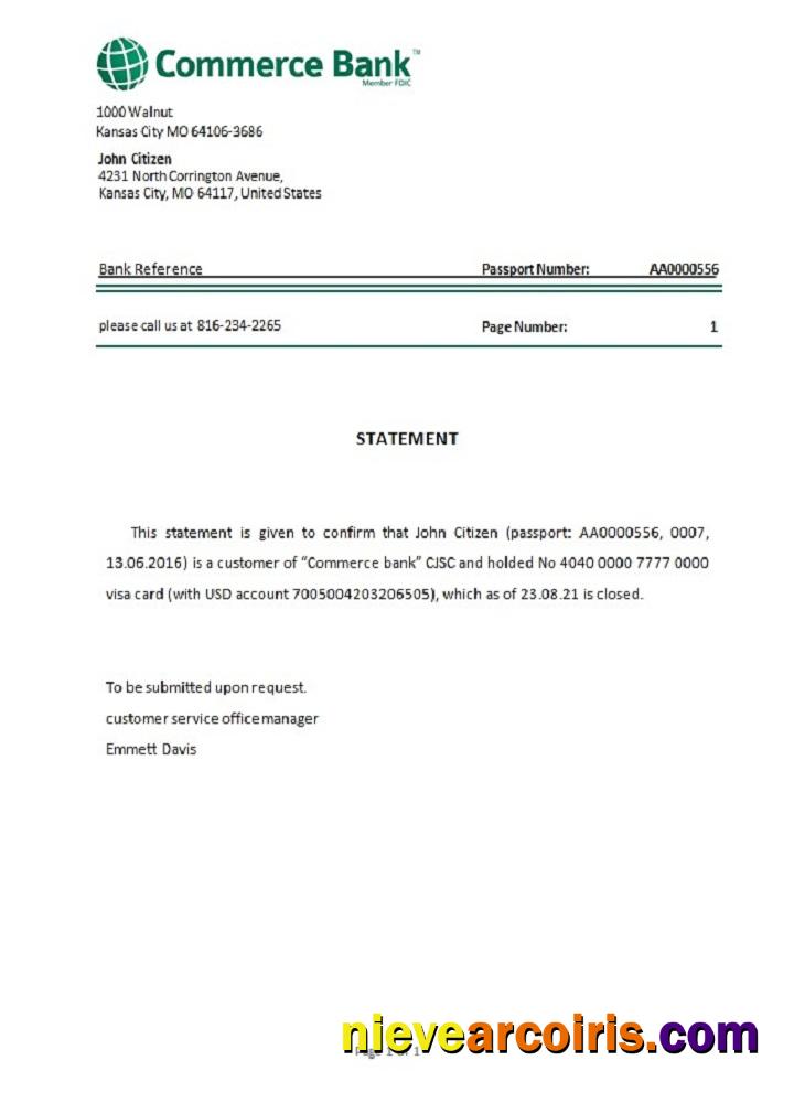 USA Commerce bank closure reference